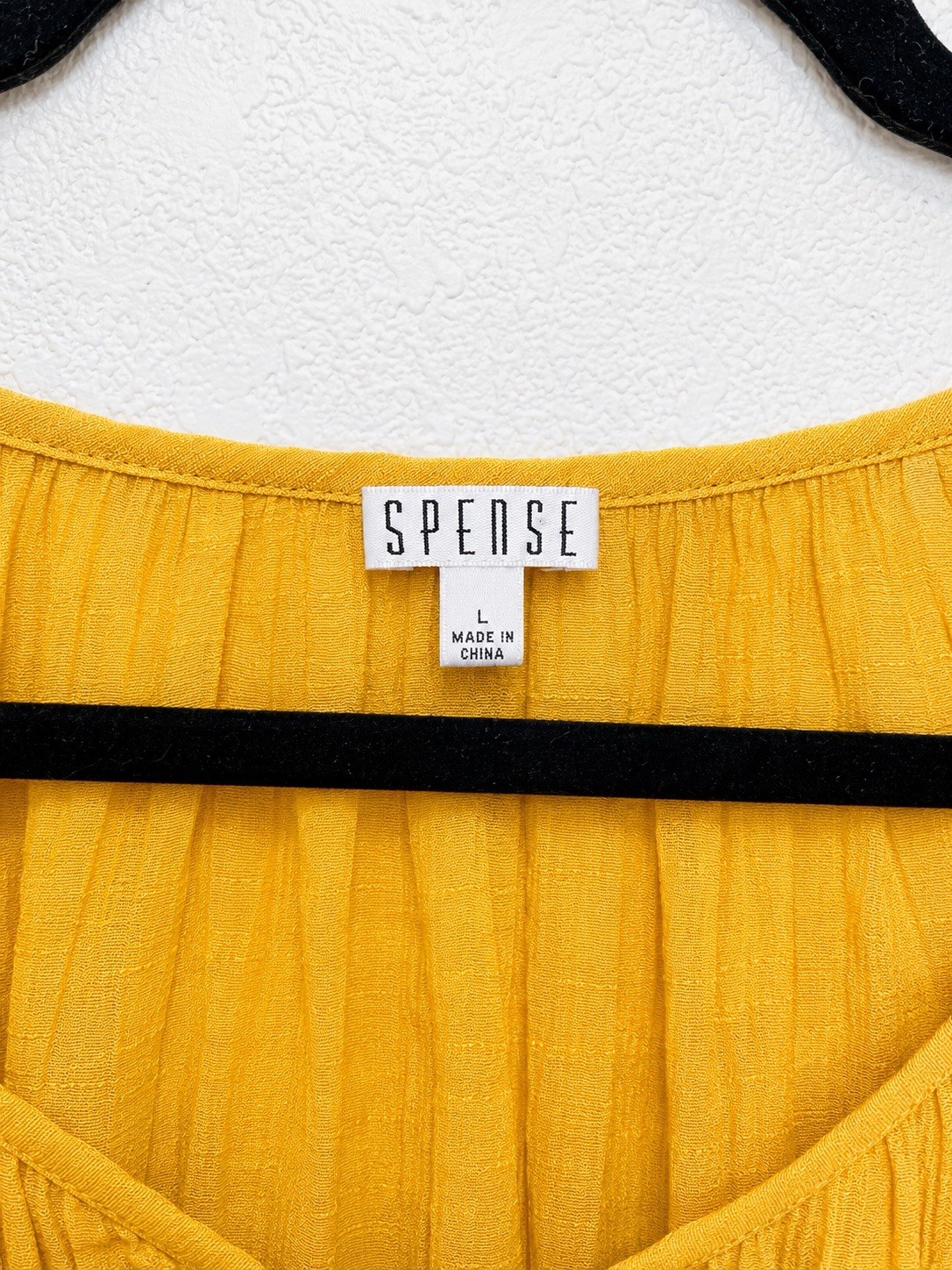Spense Women’s L Yellow Solid Peasant Blouse Scoop Neck 3/4 Bell Sleeve Tie