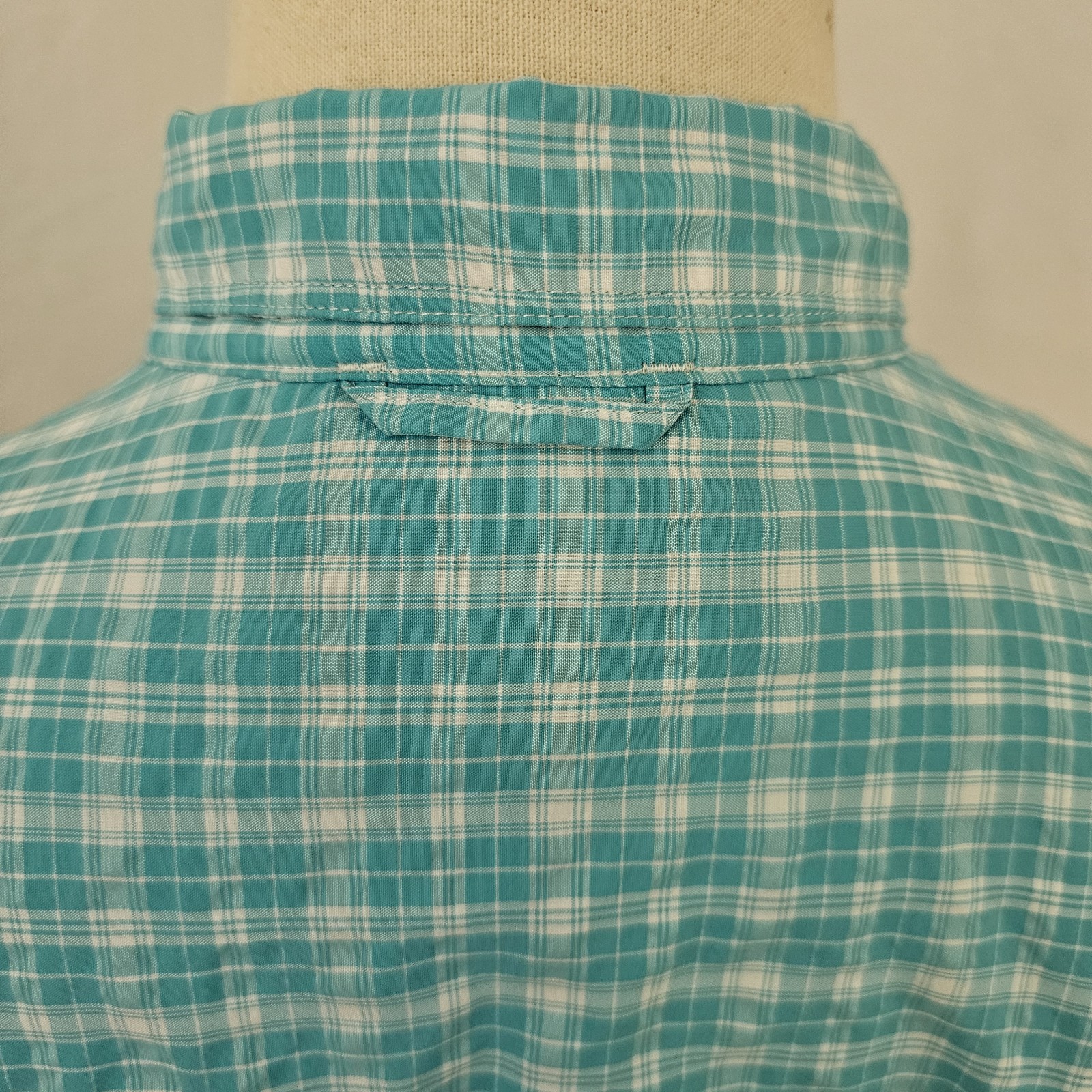 Simms Nylon Poly Seersucker Fishing Shirt Men’s Aqua Blue Plaid Lightweight XL