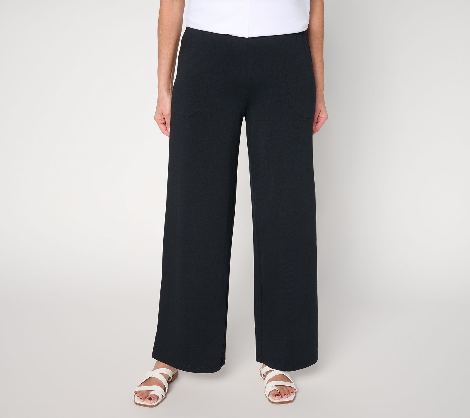 Denim & Co. Regular Beach Jersey Full Length Wide Leg Pants Black M New