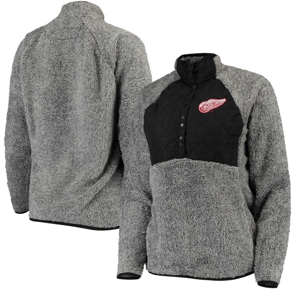 ANTIGUA Women’s Detroit Red Wings Black/Gray Sherpa Pullover Jacket | Med | EUC