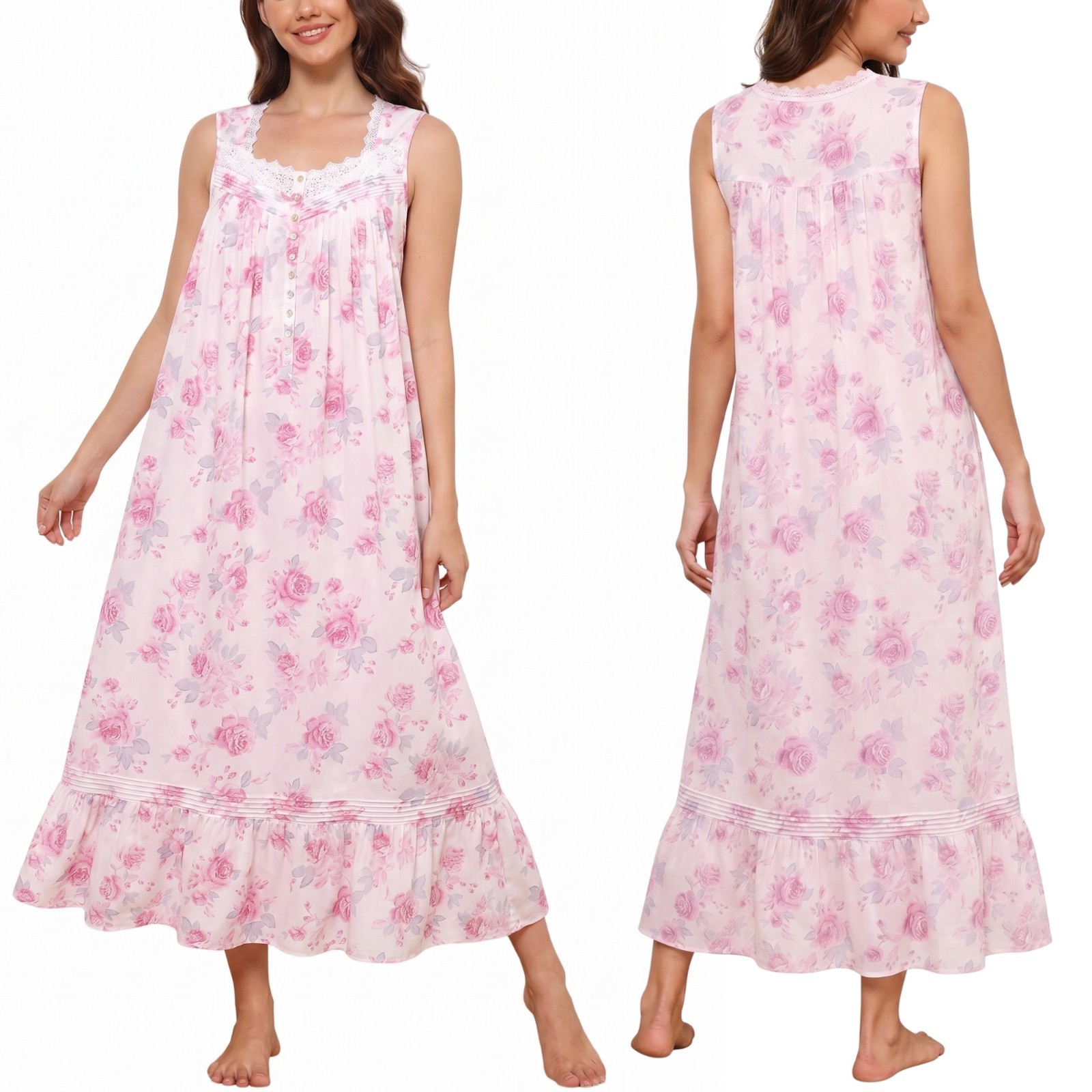 NWT Eileen Ballet Nightgown Long 100% Cotton Lawn West Pink Roses Regular, Rose
