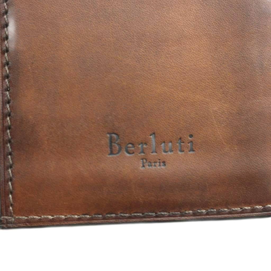 Berluti Long Wallet Script Leather Bi-fold Brown Men’s 19cm x 10.5cm x 1.3cm