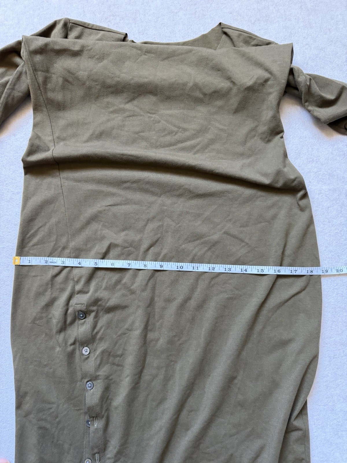 Theory Ranmire Olive Green Ribbed Knit Button Side Slit Midi Dress Medium M