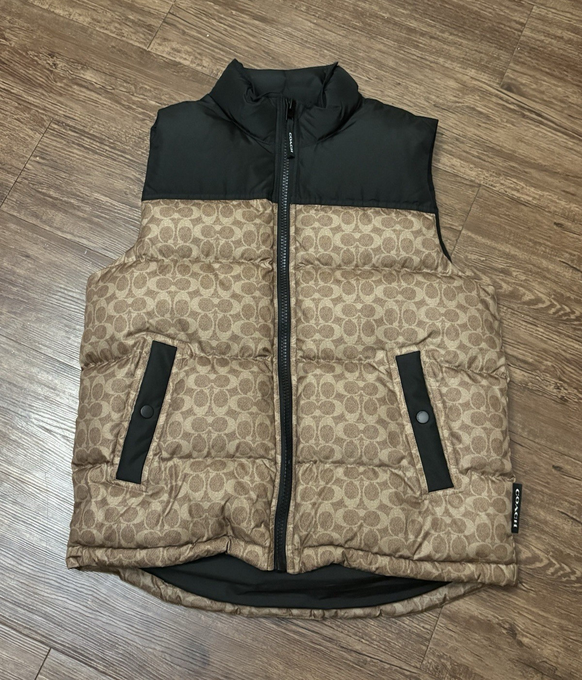 Coach Signature Logo Down Puffer Vest Full Zip Stand-Up Brown/Black Men’s M