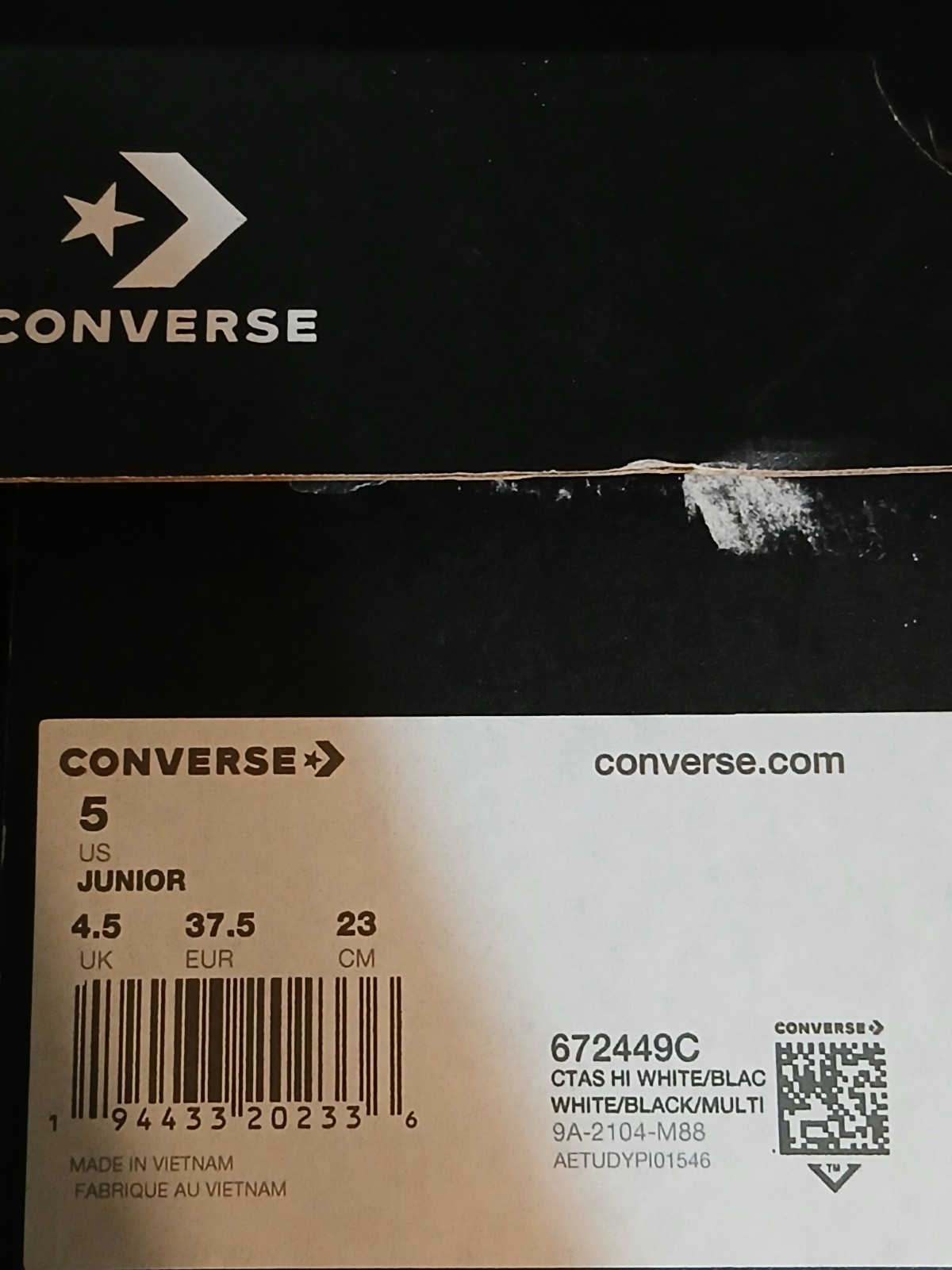 Converse CTAS HI Sneaker Shoes 672449C Junior Sz 6