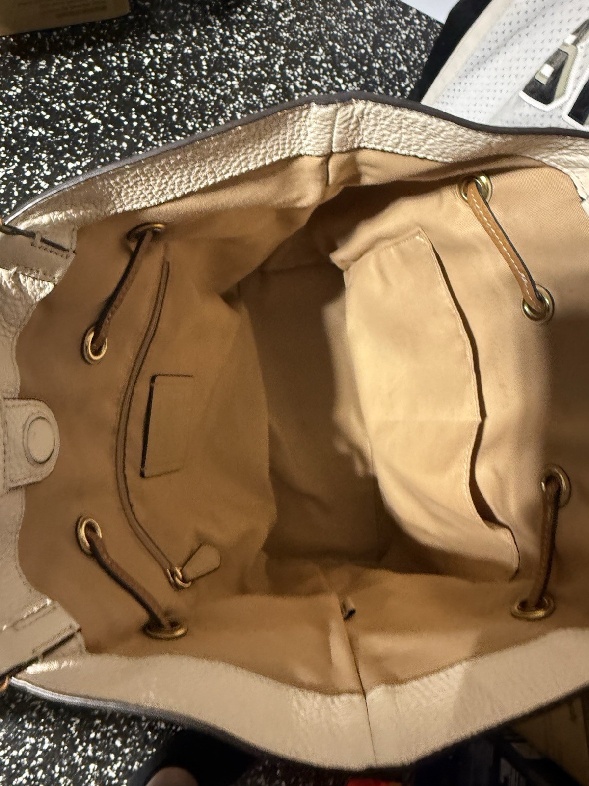 Coach Andy With Horse & Carriage Leather Tote Bag White & Brown Tassel Old Money