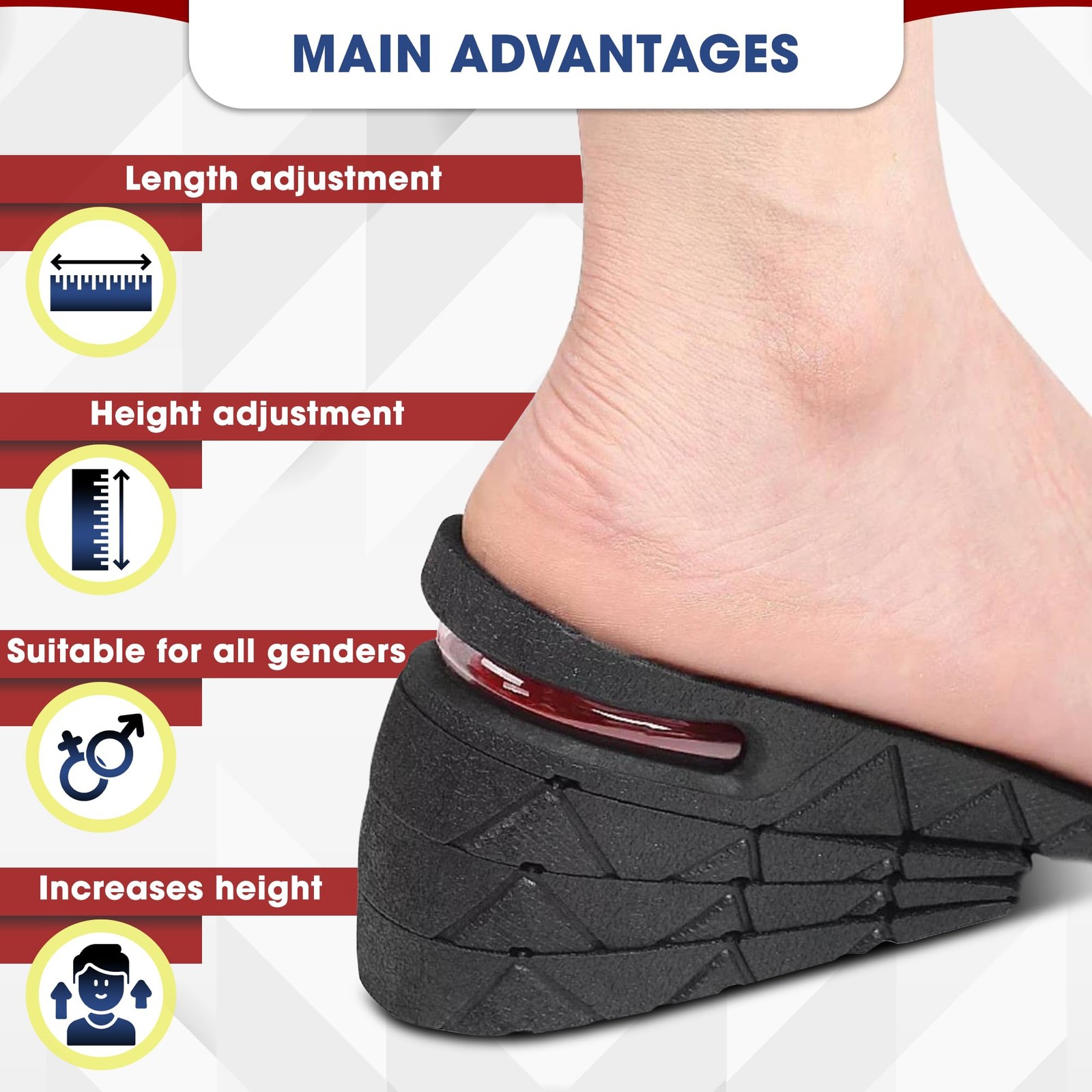 4-Layer Height Increase Insoles for Men & Women, 1.2-3.54 in (3-9 cm)