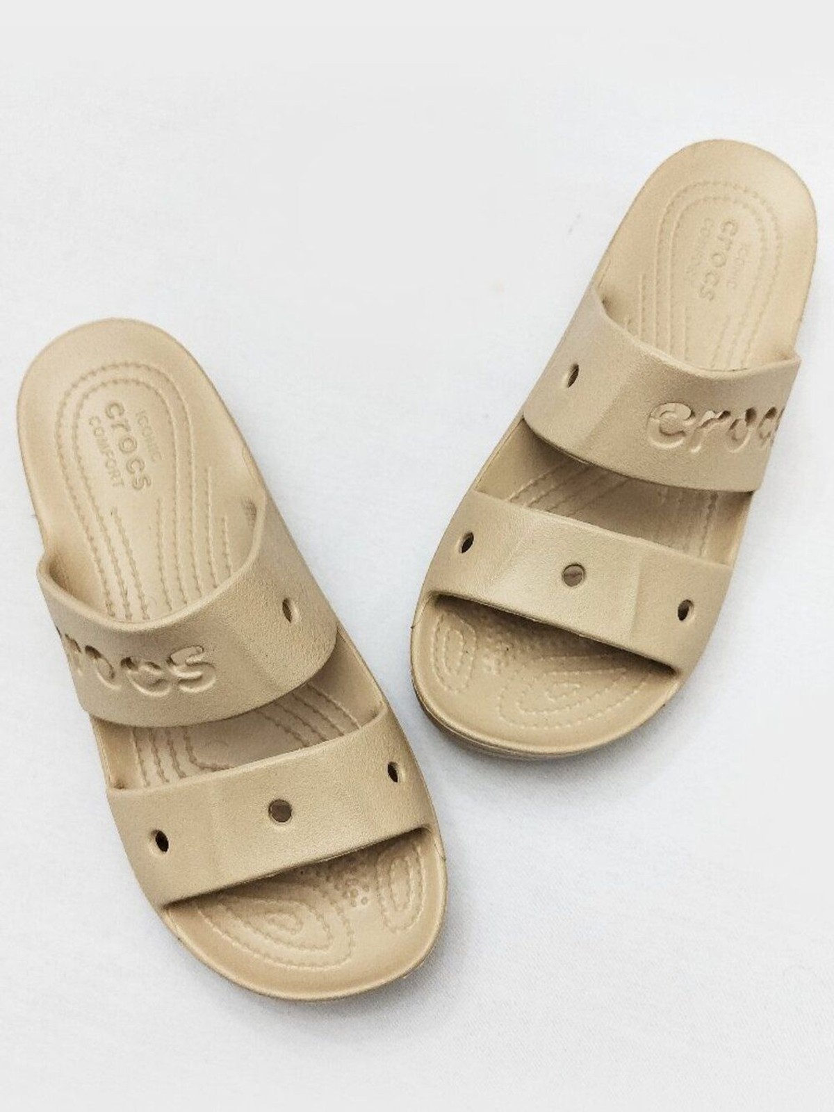 CROCS Baya Platform Slide Sandal Double Two Strap Wedge Chai Tan Beige Sz 7 NEW