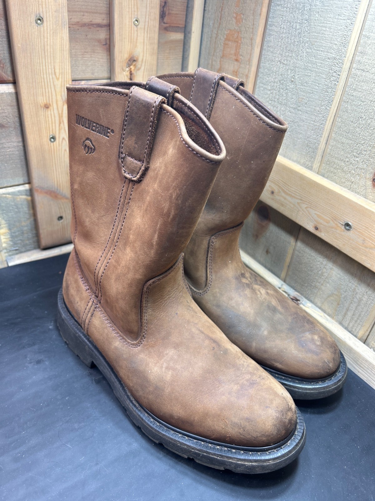 Wolverine Wellington Pull On Leather Work Boots W04727 Mens 9 M UK 8 EU 42 Brown
