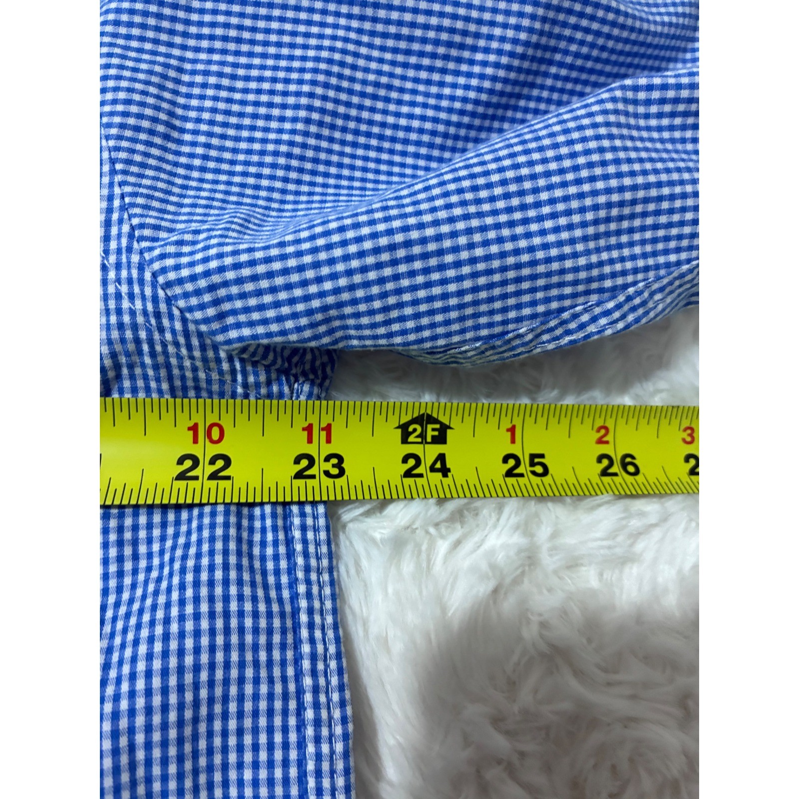 Mens Blue White Gingham Check Short Sleeve Cotton Button Down Shirt L