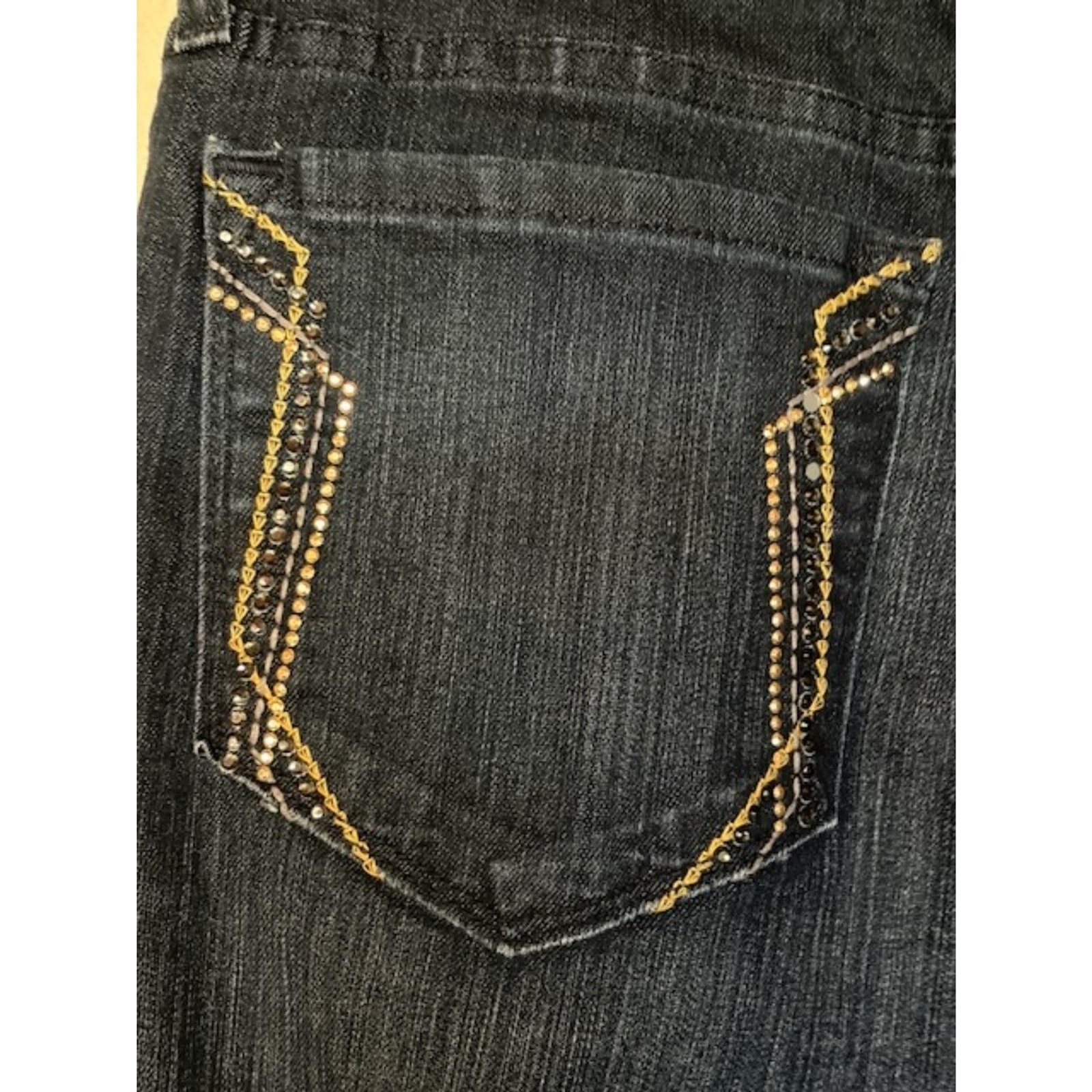 NYDJ Rhinestone Pocket Straight Leg Jeans Women’s Size 4 Dark Wash Stretch Denim