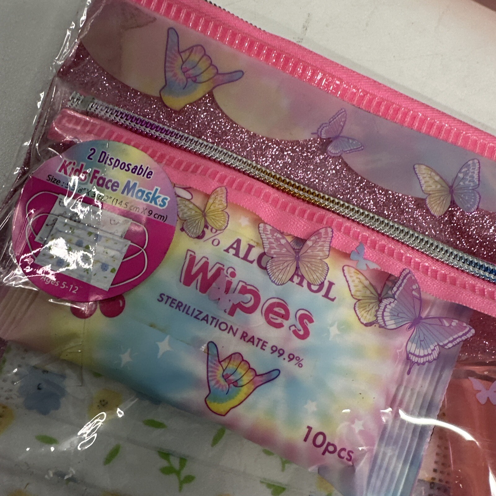 2-PACK Pink Pouches with Hand Wipes, Hand Wash, Face Masks Ages 5-12 Kids Pack