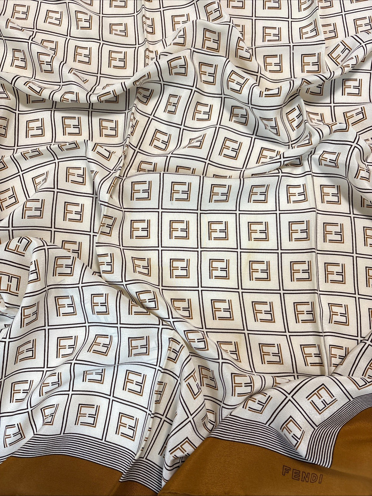 FENDI Silk Scarf 34in FF Monogram Logo Geometric Classic Elegant Italy