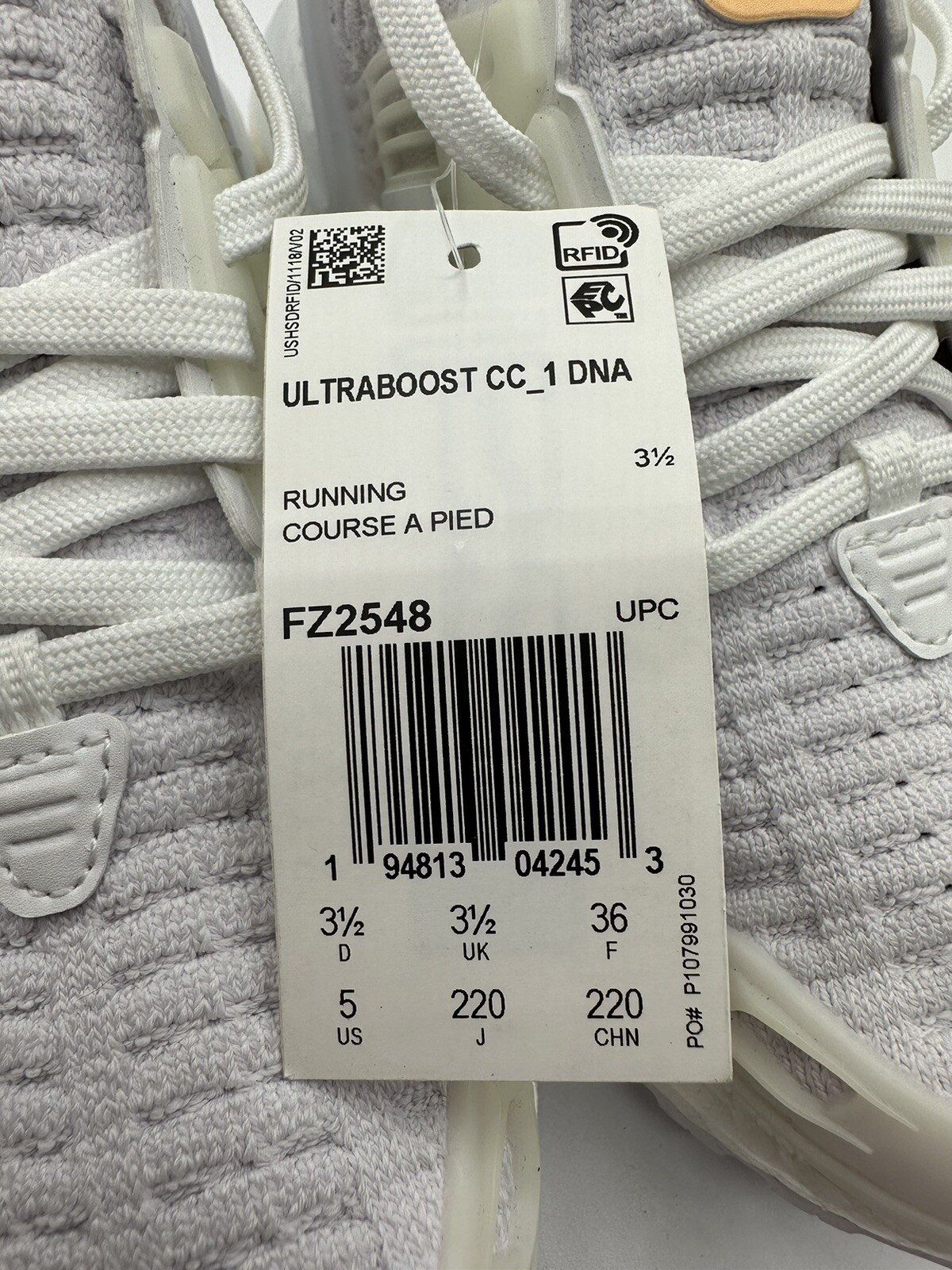 Adidas Womens Ultraboost CC_1 DNA Running Size 5 White/ Orange |FZ2548|