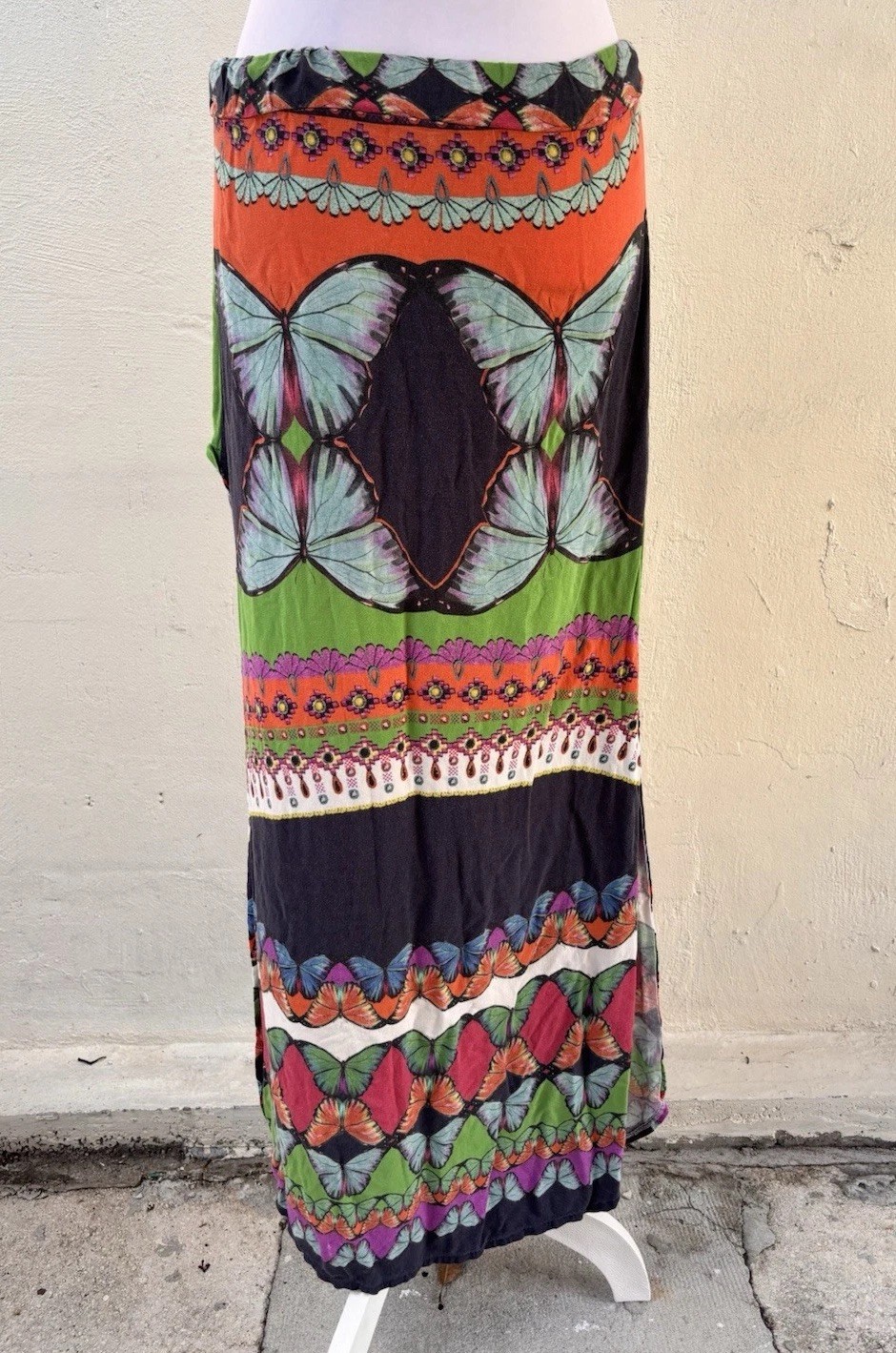 Farm Rio Multi-patterned Butterfly Print Long Maxi Skirt Drawstring Waist Size S