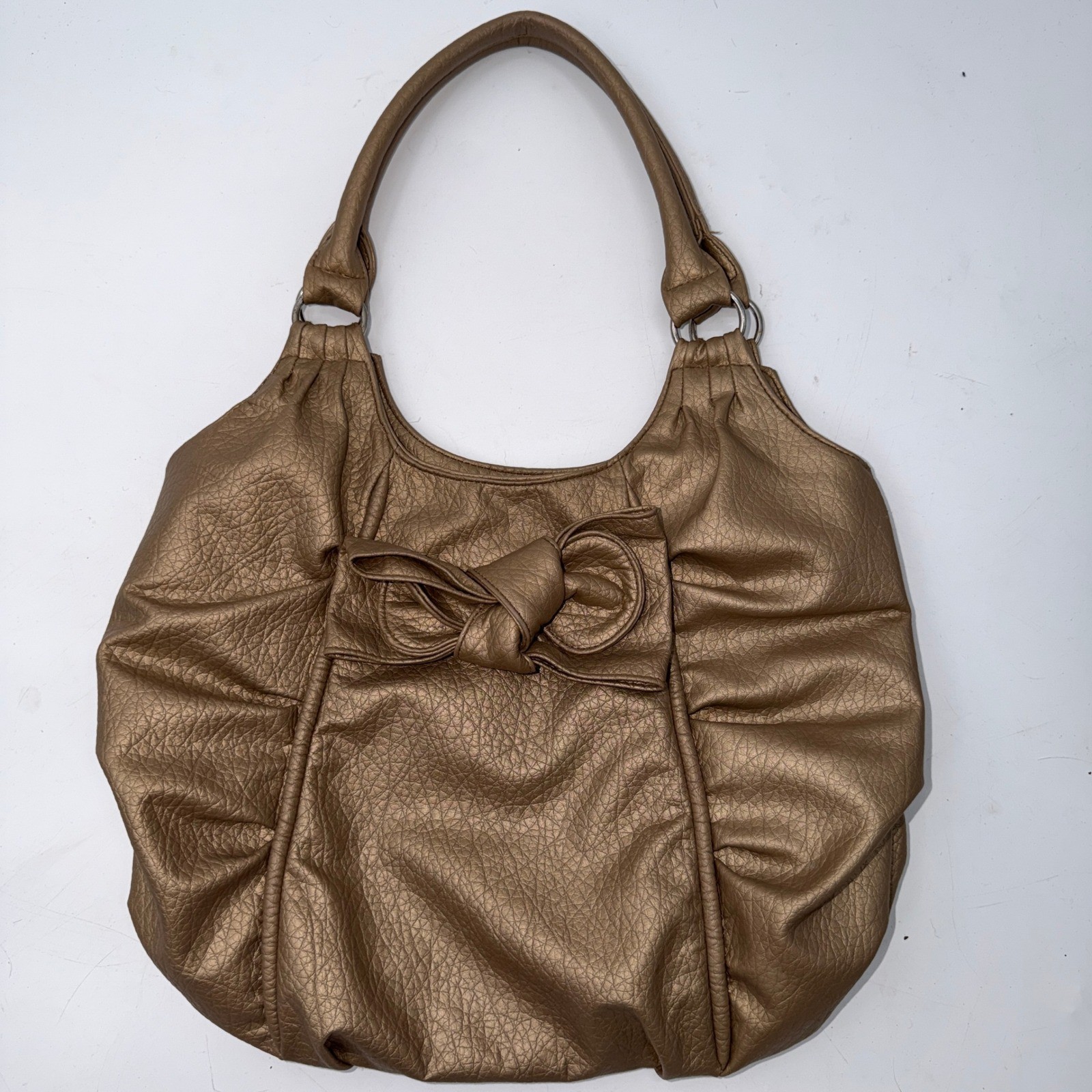 Metallic Bronze Bow Hobo Bag Y2K Coquette Glam Pleated Shimmer Indie Sleaze