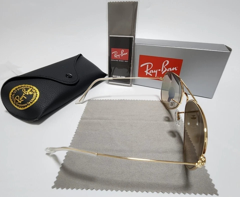 Ray-Ban RB3025 Gold Frame Gradient Brown Glass Aviator Sunglasses 58mm