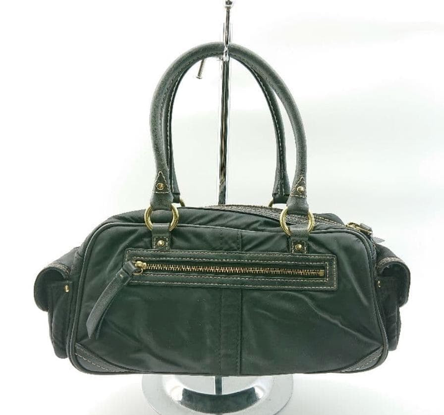 Coach Vintage Satchel Hand Bag Black Nylon Leather Gold HW 4452 Authen