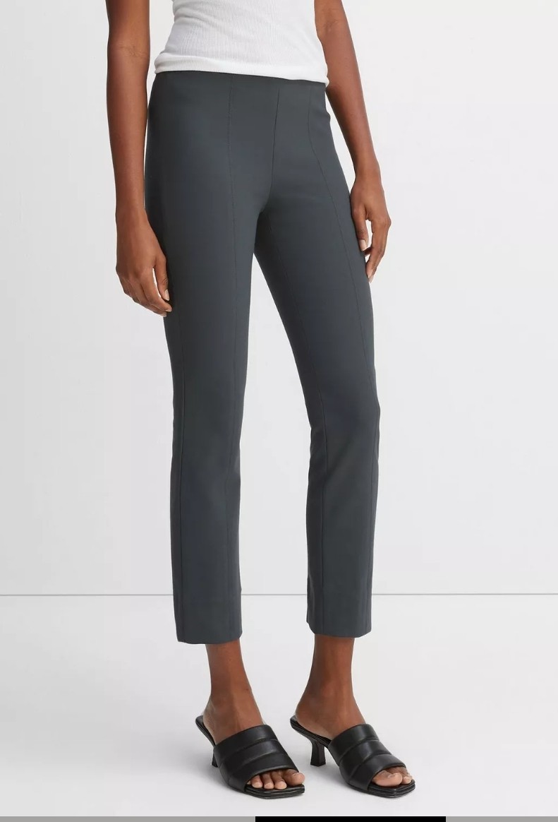 Vince Slim Mid Rise Cropped Ponte Pants In Gray