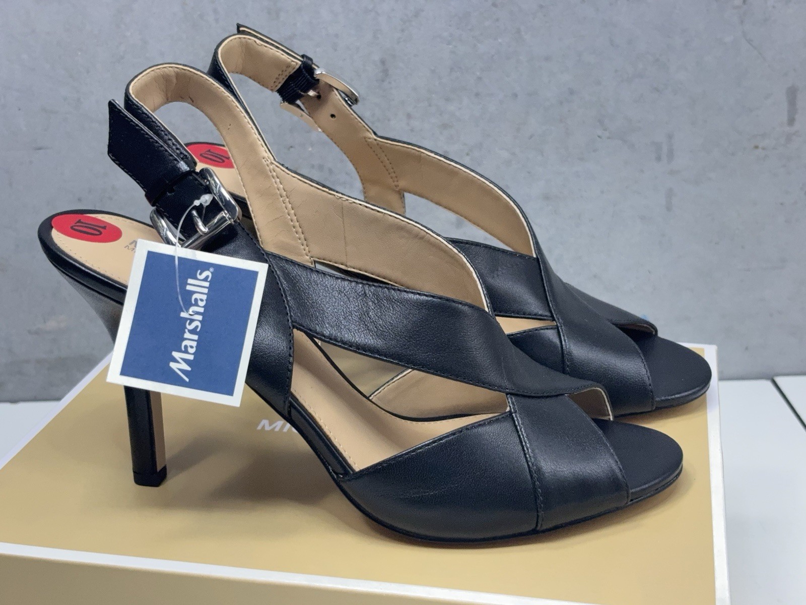 Michael Kors Becky Black Leather Cross Strap Slingback Heeled Sandals Size 10M