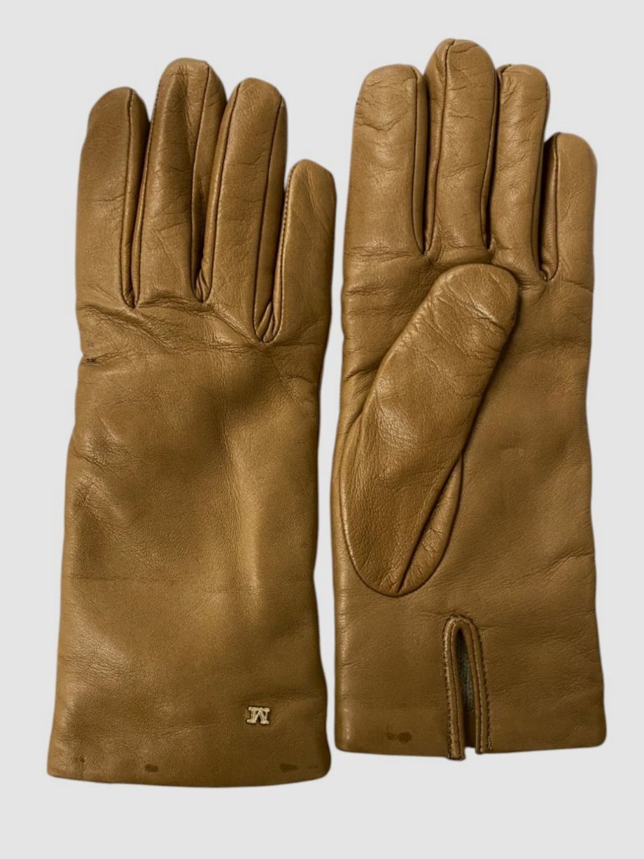 Max Mara Women’s Brown Lambskin Leather Lined Nappa Elbow Gloves Size 7