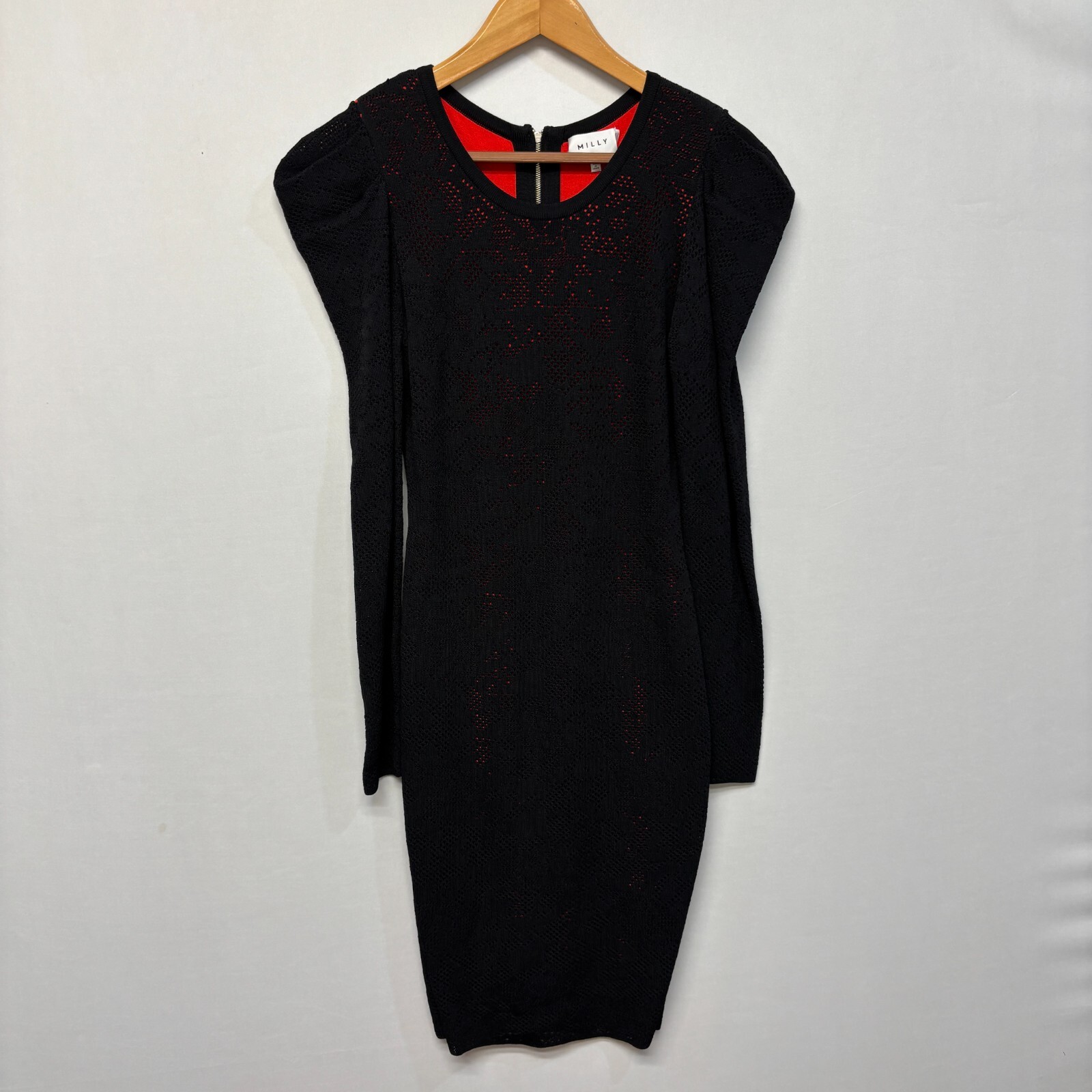 Milly Pointelle Lace Long-Sleeve Draped-Shoulder Cocktail Dress Medium C002 -23