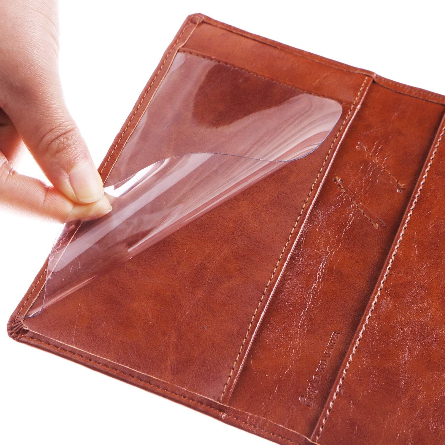 Leather Checkbook Cover: Built-In Divider, Pen Holder, RFID Blocking