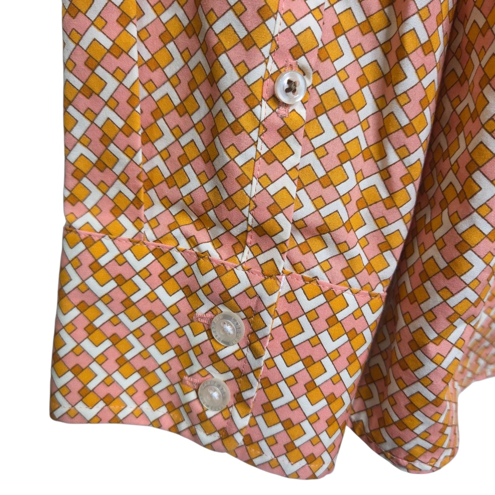 Lands’ End Long Sleeve Peach Orange Geometric Button Up Blouse SZ 18 Office