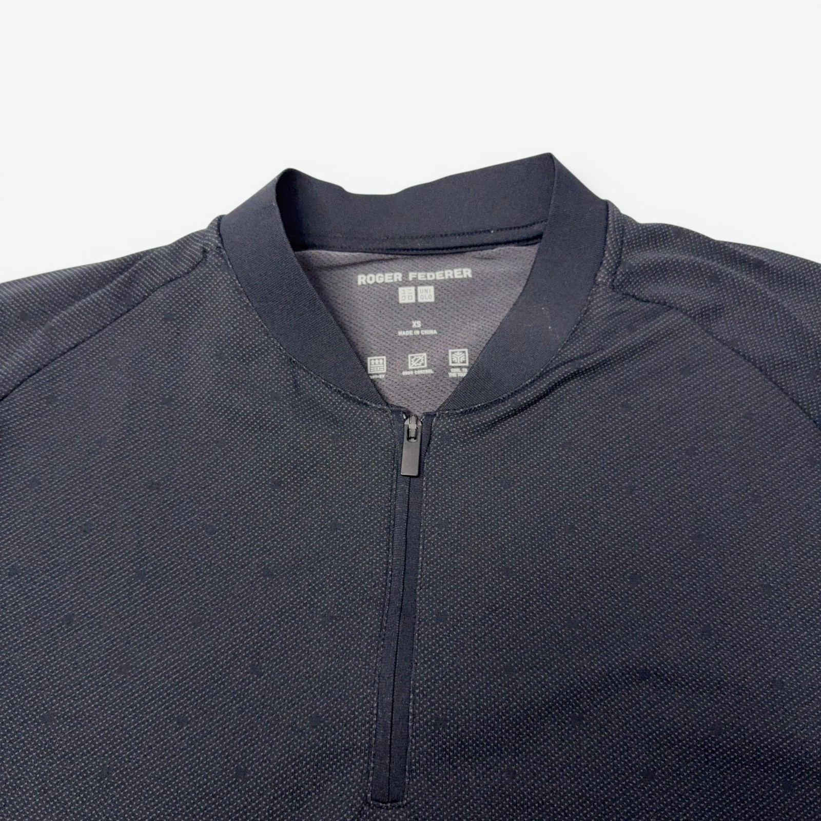 Roger Federer Uniqlo Dry-Ex 1/4 Zip Shirt Mens XS Black Tennis Dotted