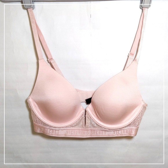 Victoria Secret Bra 32B Pink Supportive Everyday T Shirt Plunge Longline Top