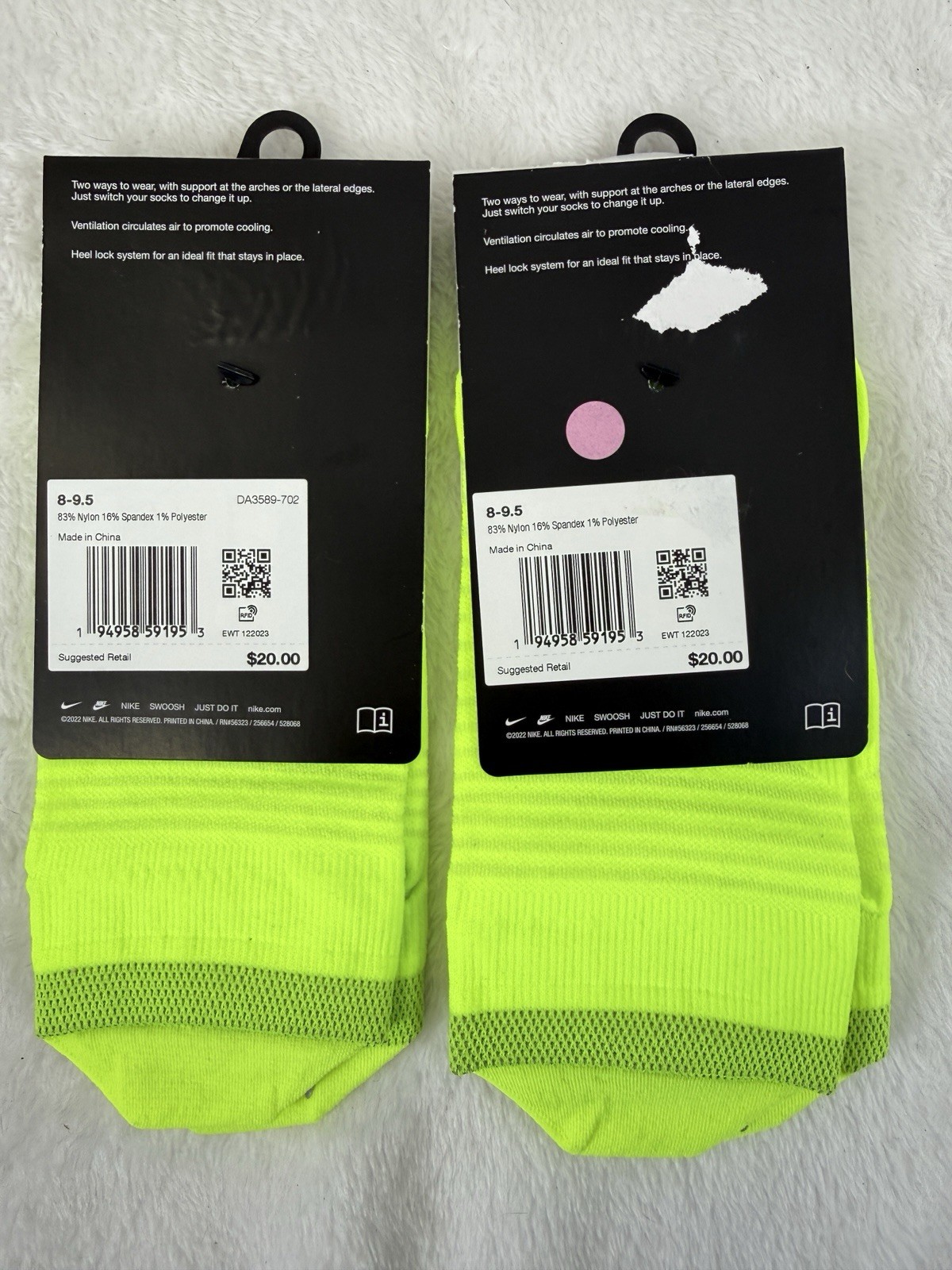 Nike Socks No Show Spark Running Lot 2 Pairs Men 8-9.5 Women 9.5-11 Large NWT