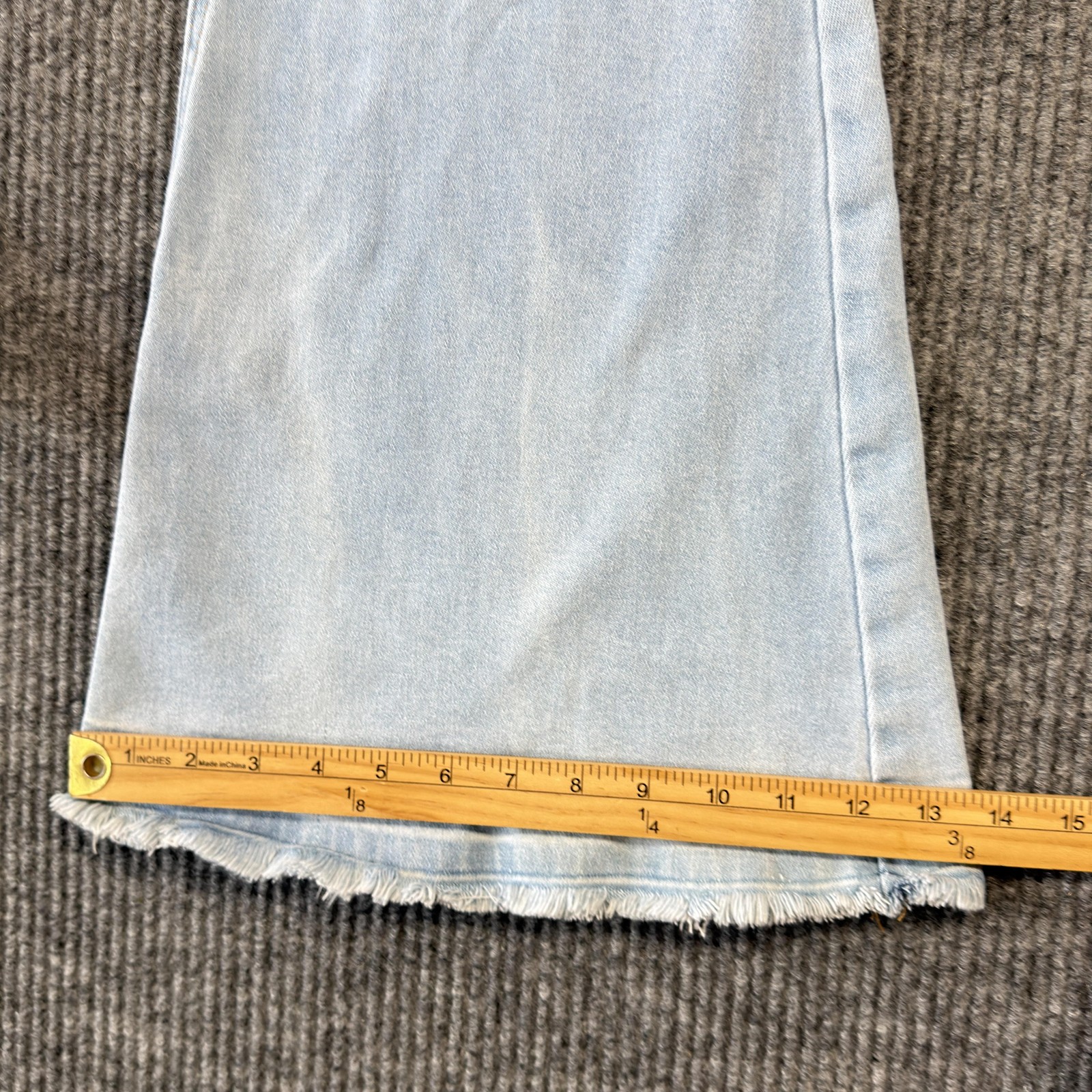 Cello Flare Jeans WomensM13 Light Wash High Rise Distressed Fringe Hem Stretch