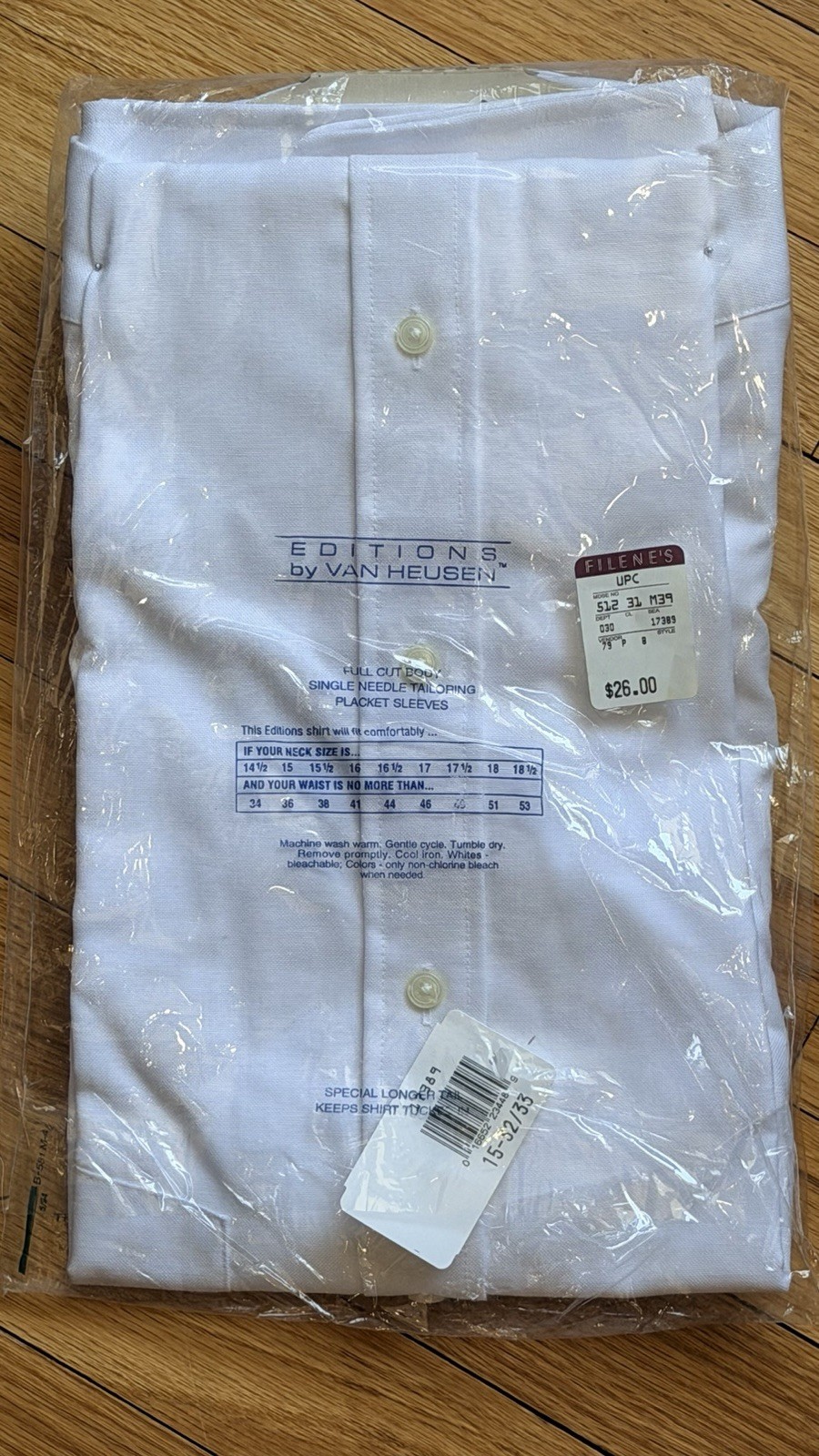 Editions Van Heusen White Long Sleeve Men Button Down Dress Shirt Large 15-32/33
