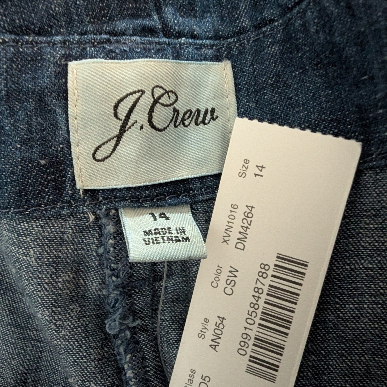 J.Crew Paperbag Pants Blue Chambray Denim Tie Waist Pleated Sz 14 Medium Wash