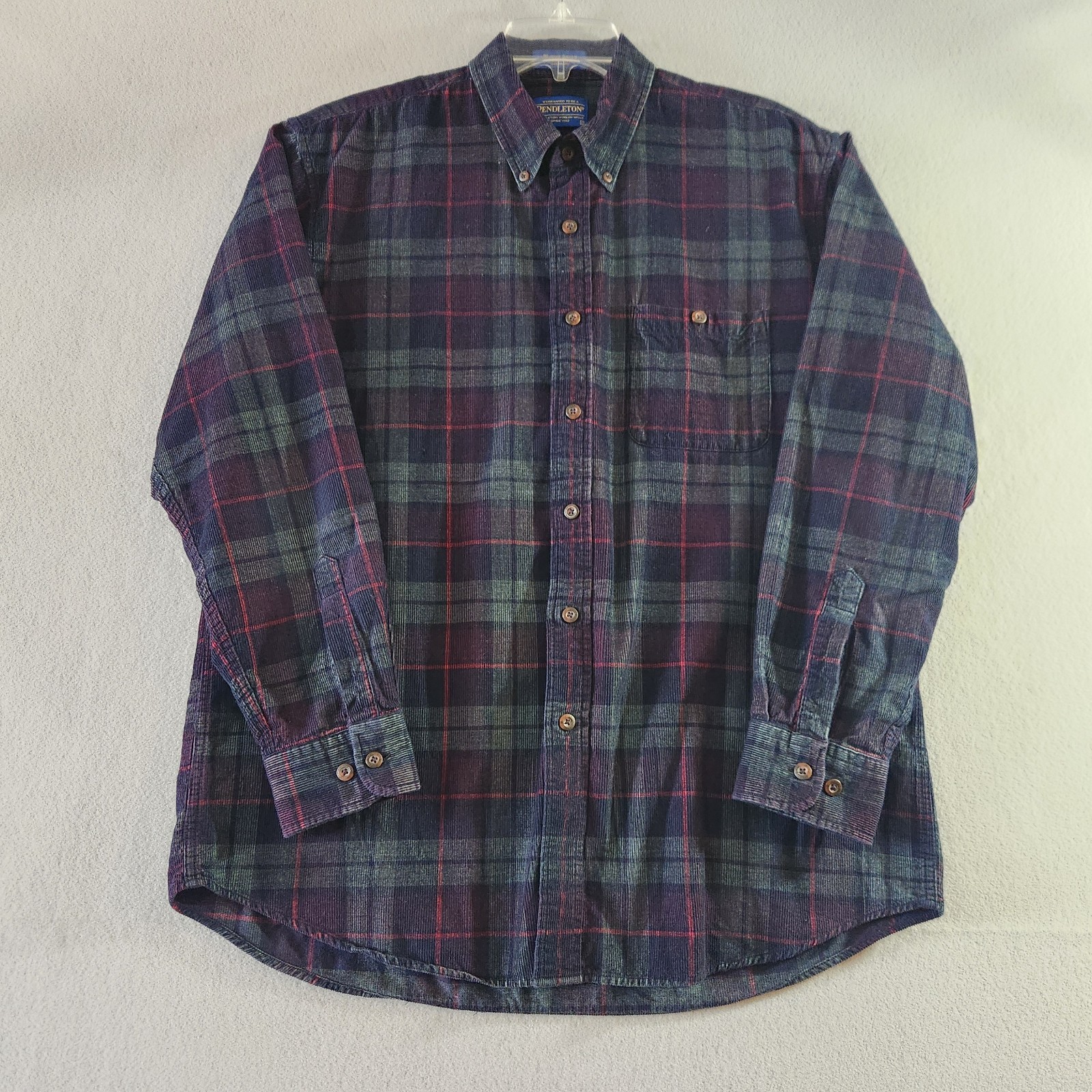 Pendelton Corduroy Shirt Mens L Green Plaid Wayne Shirt Cottage Outdoor Beach