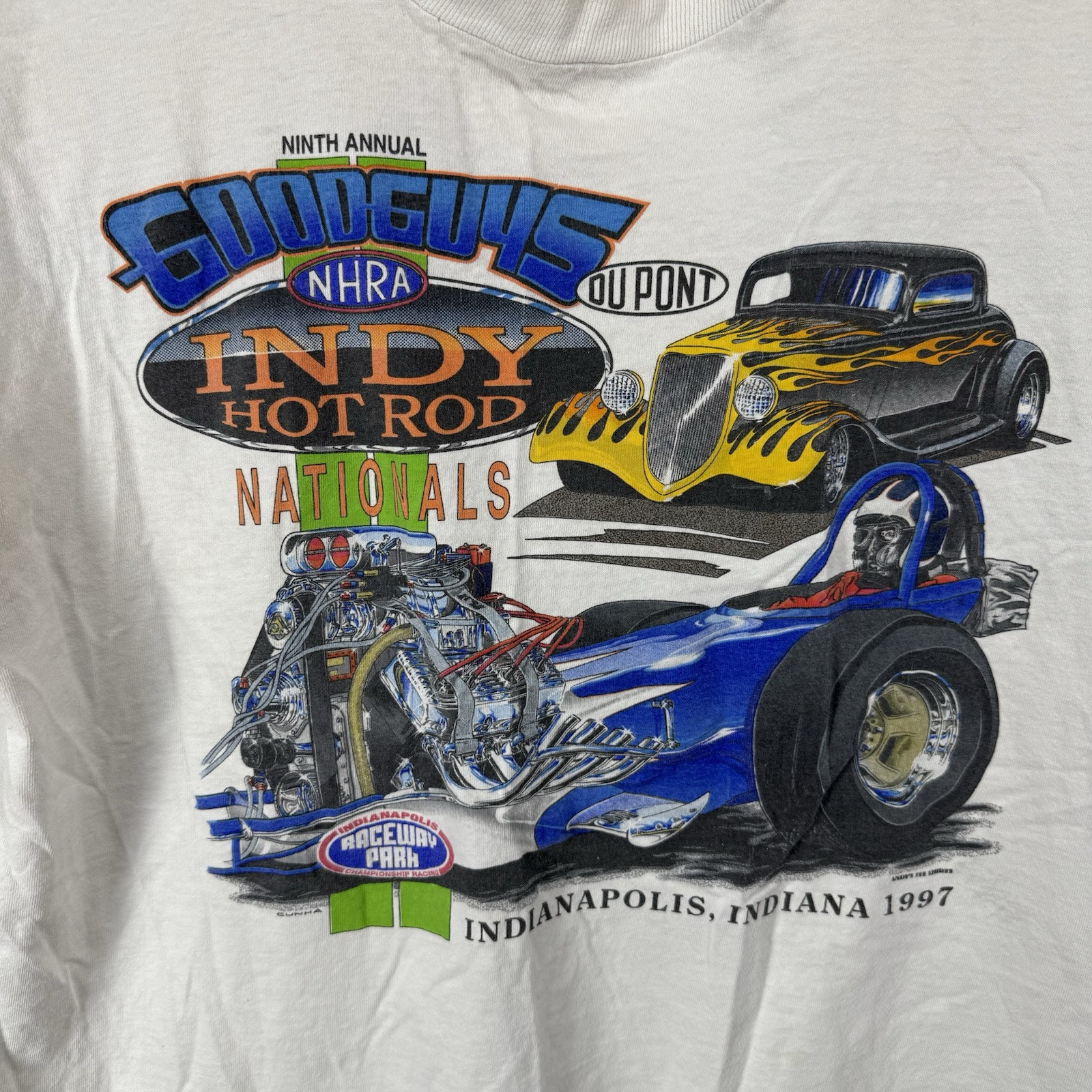Vintage 1997 Good Guys Hot Rods Indy Nationals Jerzees Single Stitch TShirt Flaw