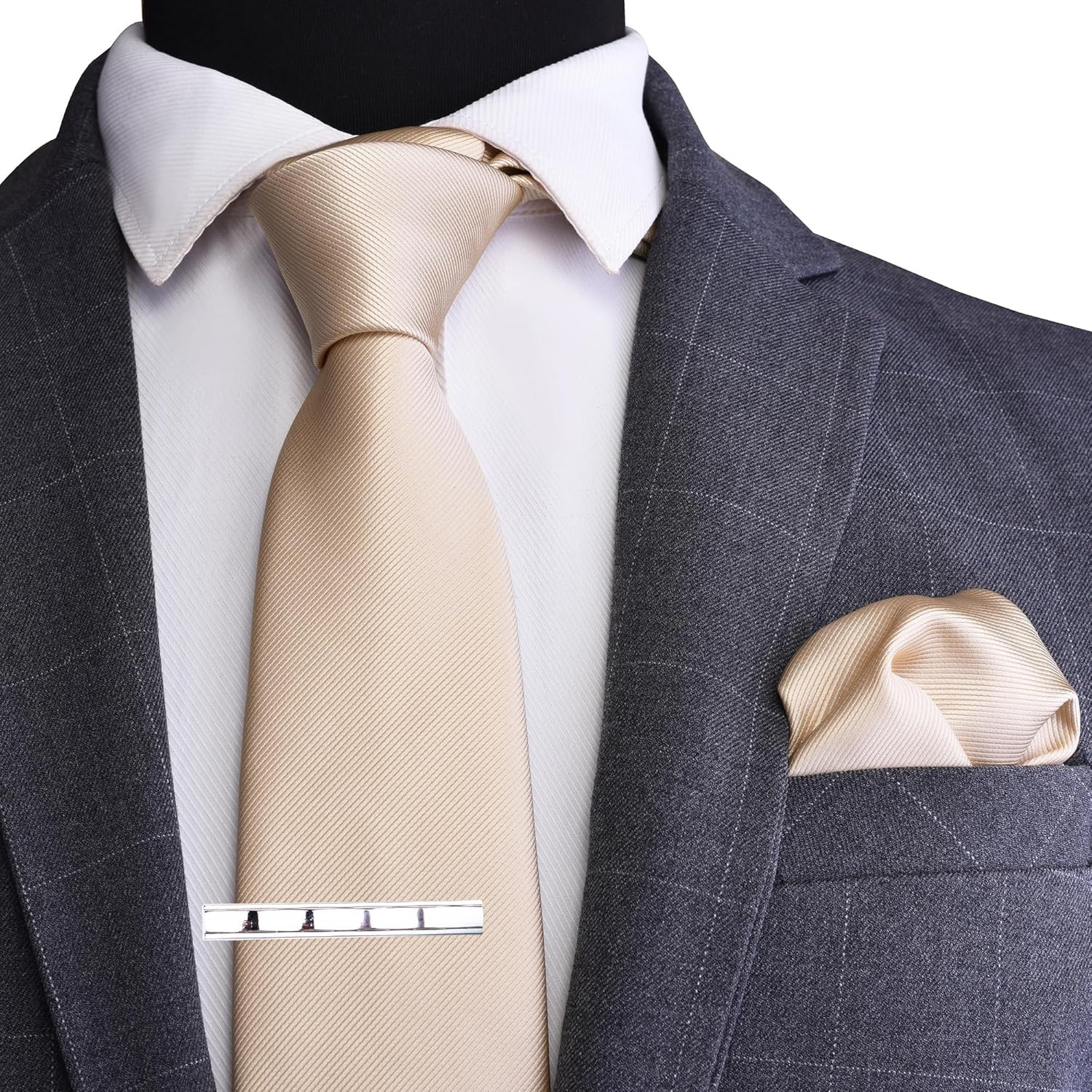3.15″（8cm） Men’s Solid Color Necktie and Pocket Square Tie Clip Wedding Business