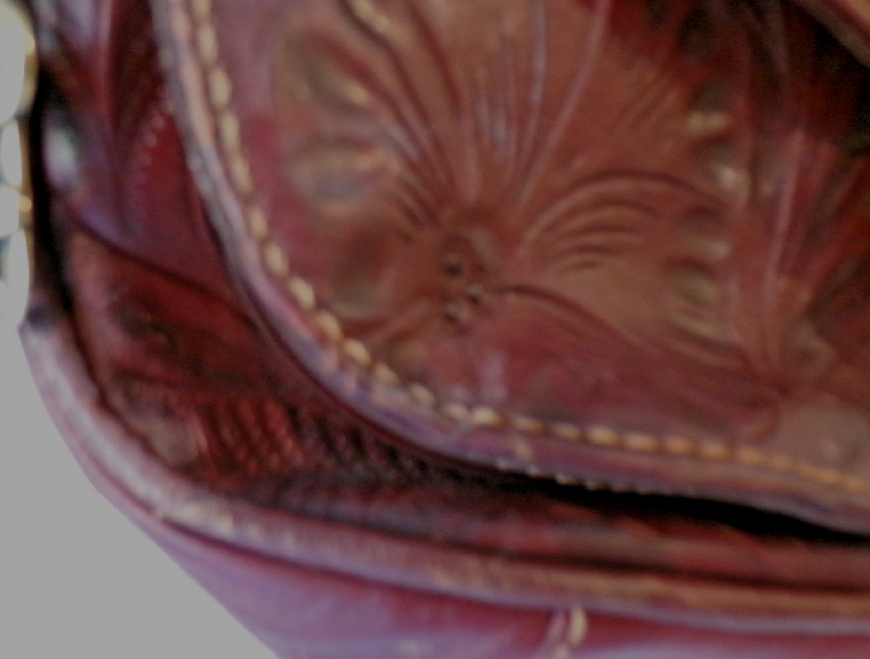 American West Hand Tooled Design Leather Handbag, Deep Red