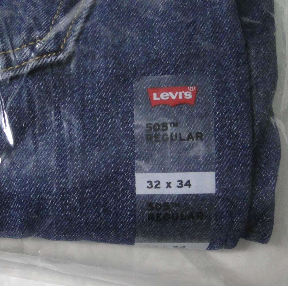 Levi Men’s 505 Regular Fit Jeans, Dark Stonewash, 32W X 34L NEW SEALED !