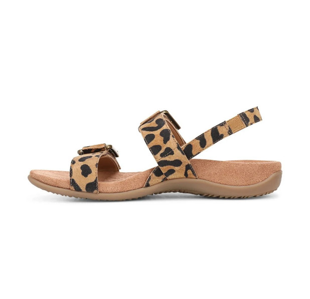 VIONIC Reese Slingback Sandal – Tan Leopard Print Suede, Medium (NEW)