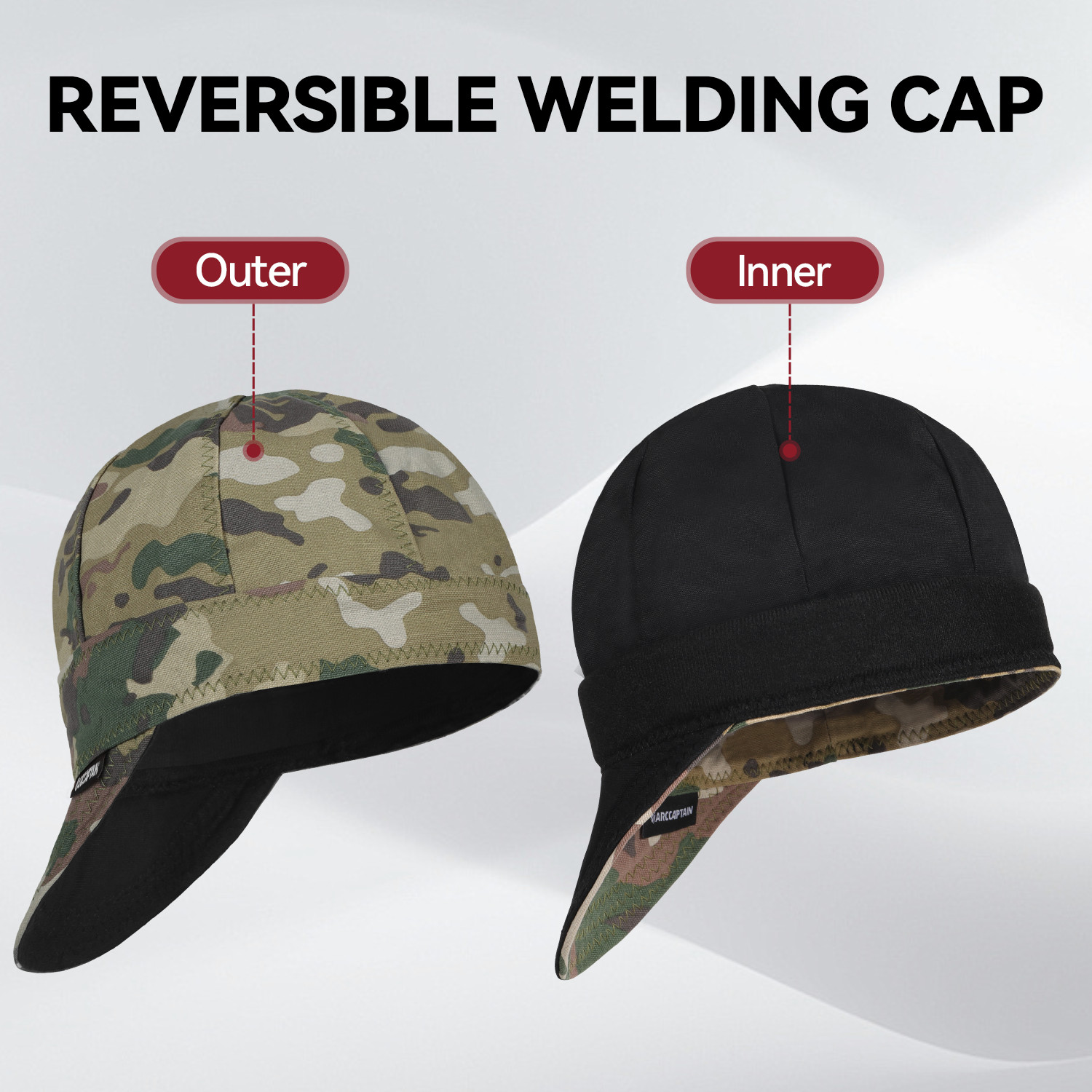 2026 ARCCAPTAIN Welding Cap Protective Welders Hat Reversible 8 Panel Size 7 5/8