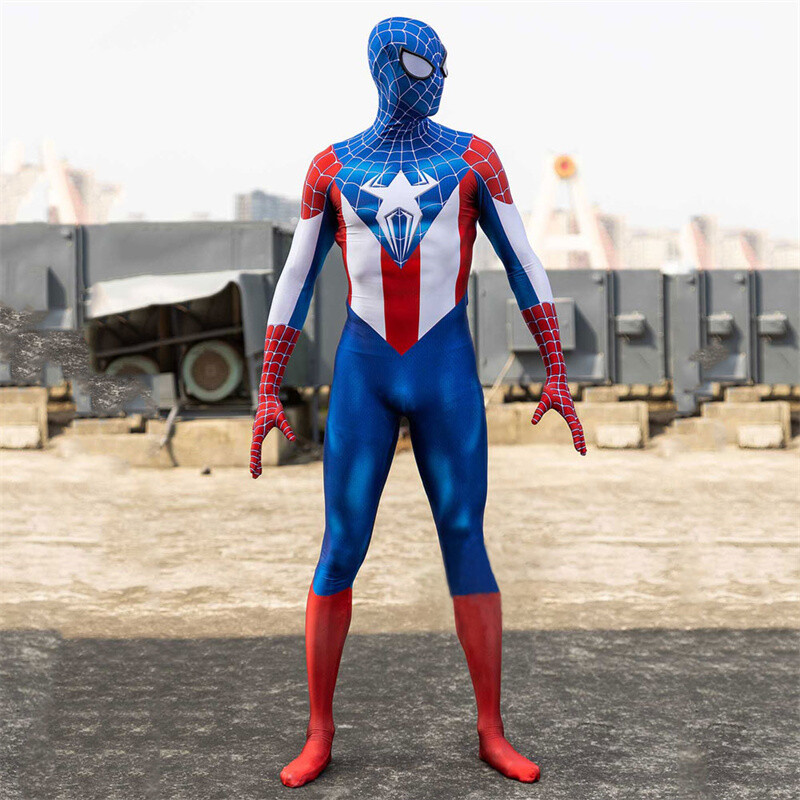 Adult/kids Captain America Spiderman Jumpsuit Cosplay Costume Bodysuit Halloween