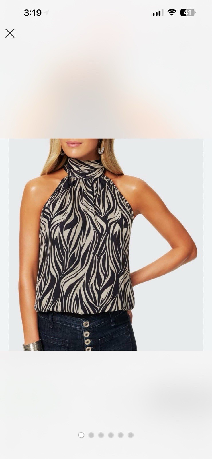 Ramy Brook Zebra Animal Print High Neck Halter Top Sleeveless XS Black/White