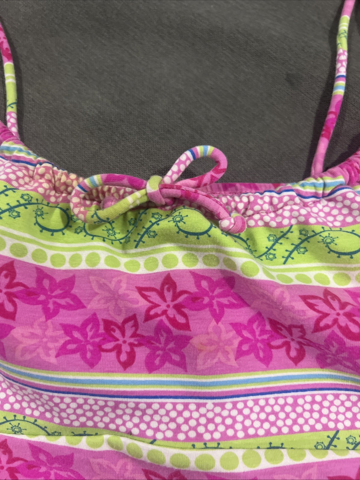 Vintage Sand N Sun Floral Tropical Pink Green Blue Bikini Top Tankini Crop L Y2K