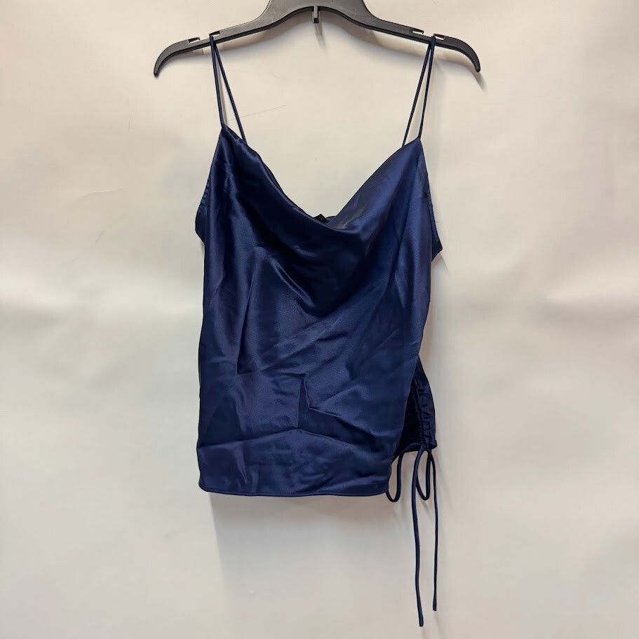 Aqua Womens M Navy Blue Satin Side Tie Draped Neckline Tank Top NWT U82