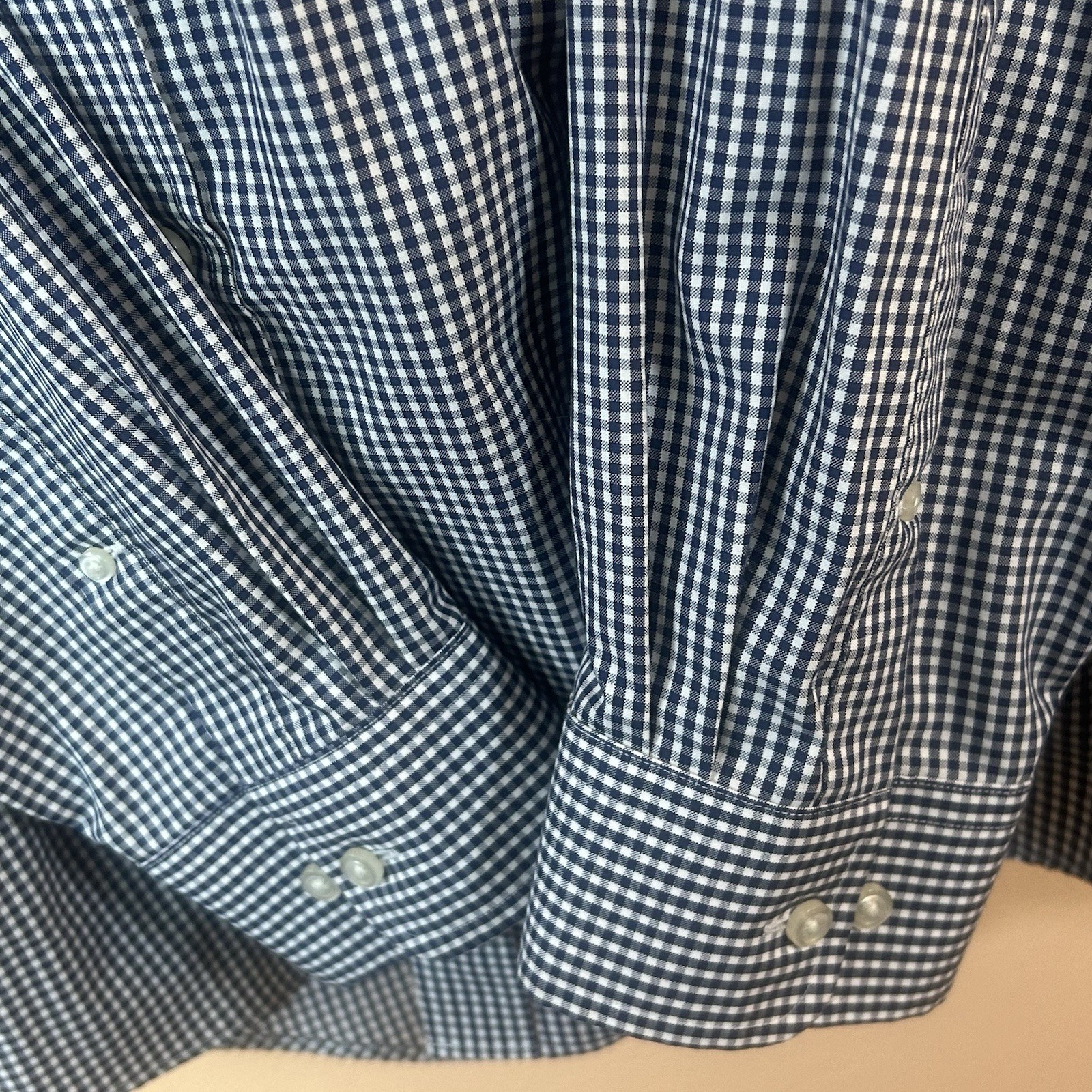 Lands End Blue White Gingham Print Button Down Men XXL 100% Baumwolle Cotton