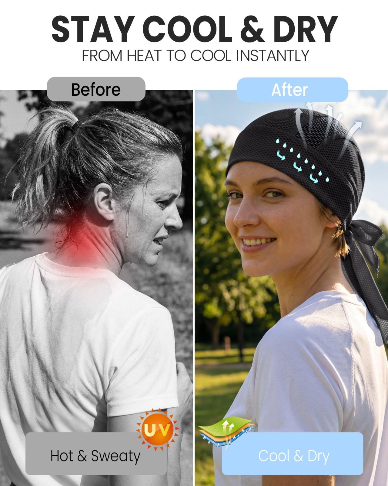 Cooling Skull Cap Bandana – Sweat Wicking Head Wrap for Cycling, Running, Motorc
