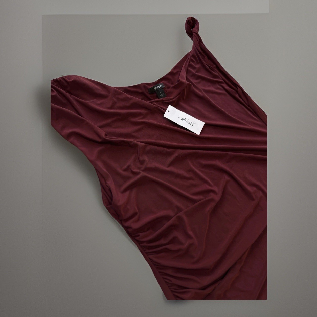 NWT Nasty Gal Slinky One Shoulder Mini Dress Maroon Christmas Womens Large