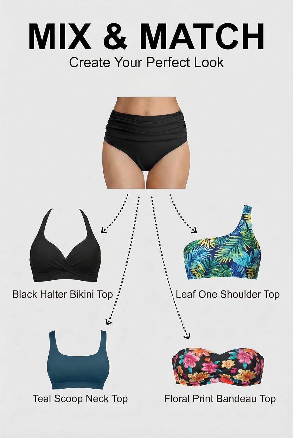 Sexy High Waisted Bikini Bottom Tummy Control Ruched Bathing Suit Swimwear