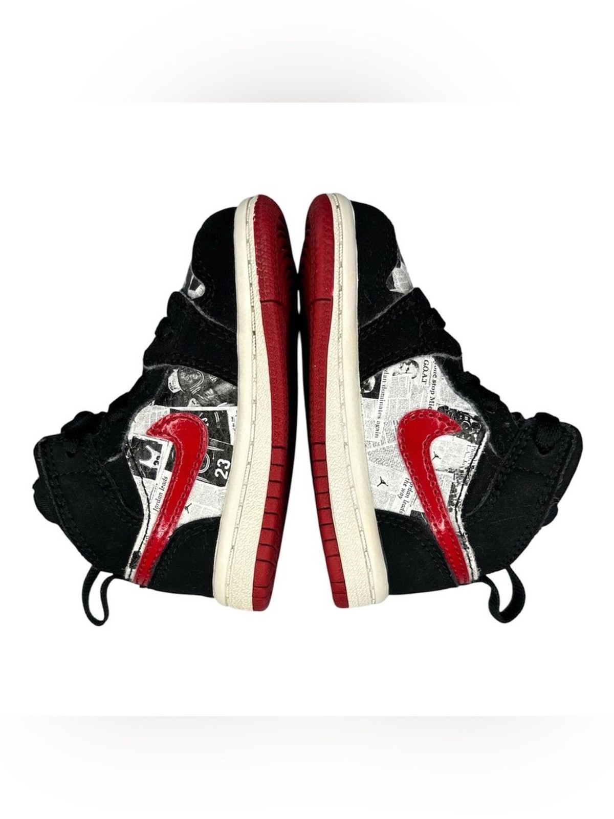 Baby Jordan’s | Mid Top | Red & Black “Newspaper Air Times” | Toddler 4 C
